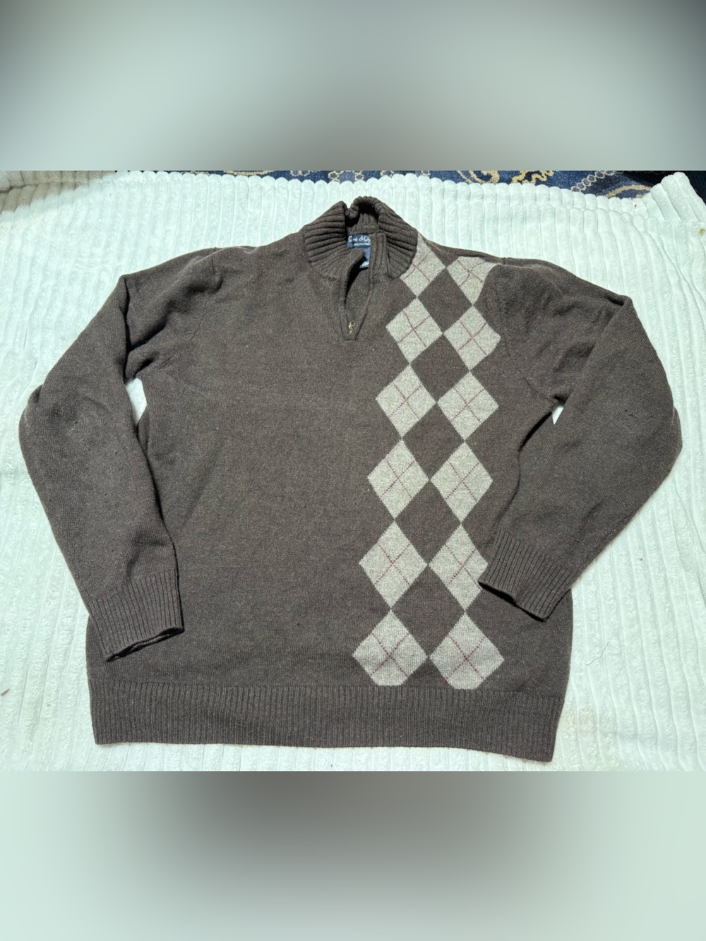 Davis & Squire Men's Brown Argyle Half-Zip Sweater - Classic Casual - merino woo